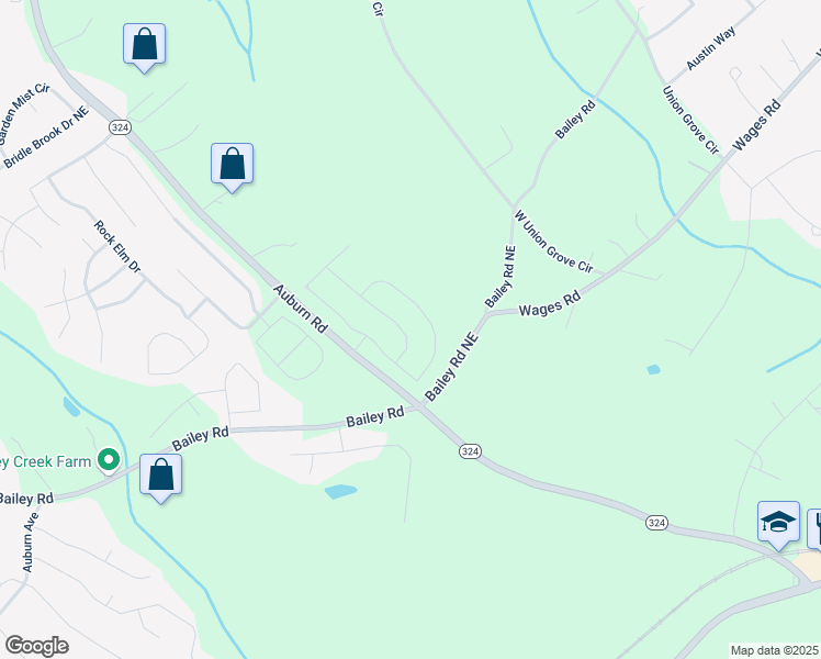 map of restaurants, bars, coffee shops, grocery stores, and more near 57 Longhorn Way in Gwinnett County