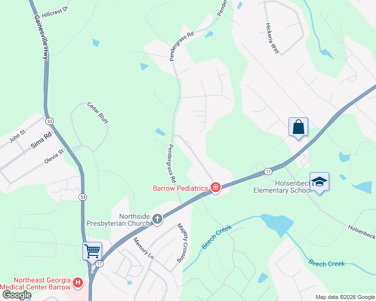 map of restaurants, bars, coffee shops, grocery stores, and more near 330 Rooks Road in Winder