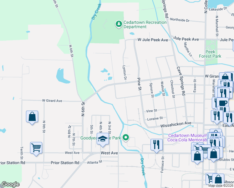 map of restaurants, bars, coffee shops, grocery stores, and more near 501 Lynton Drive in Cedartown