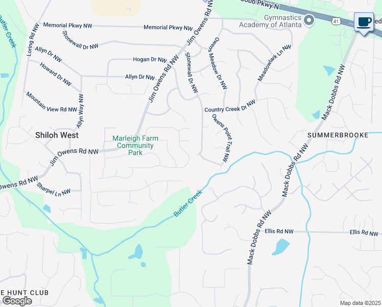 map of restaurants, bars, coffee shops, grocery stores, and more near 2611 Marleigh Farm Road Northwest in Kennesaw