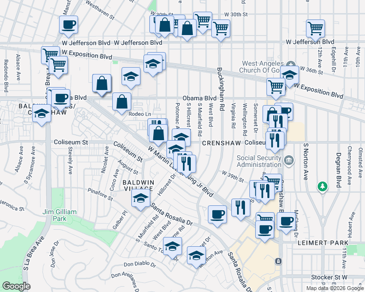 map of restaurants, bars, coffee shops, grocery stores, and more near 3750 Potomac Avenue in Los Angeles