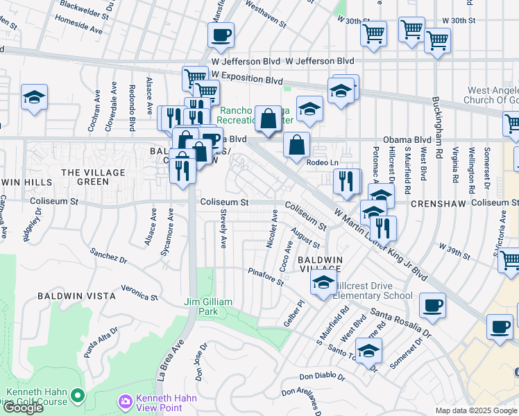 map of restaurants, bars, coffee shops, grocery stores, and more near 4843 Coliseum Street in Los Angeles