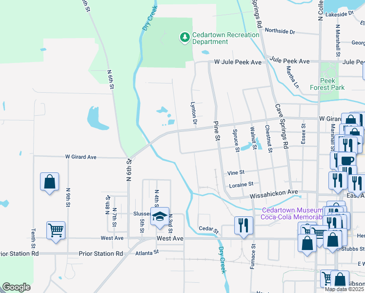 map of restaurants, bars, coffee shops, grocery stores, and more near 512 Branch Street in Cedartown
