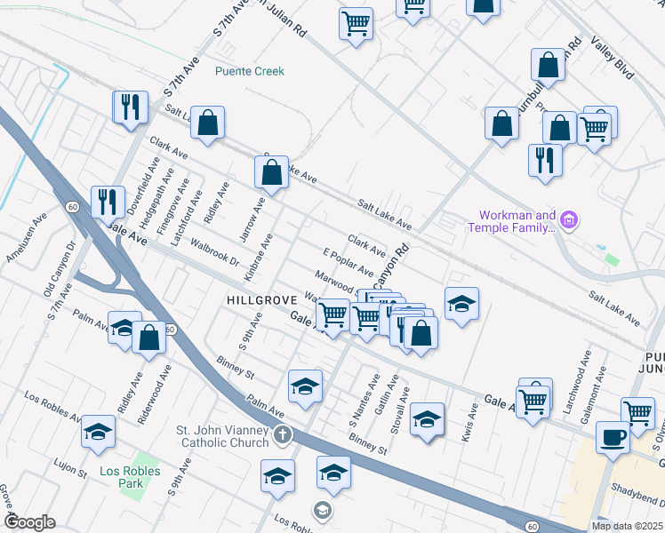 map of restaurants, bars, coffee shops, grocery stores, and more near 911 Valencia Avenue in Hacienda Heights
