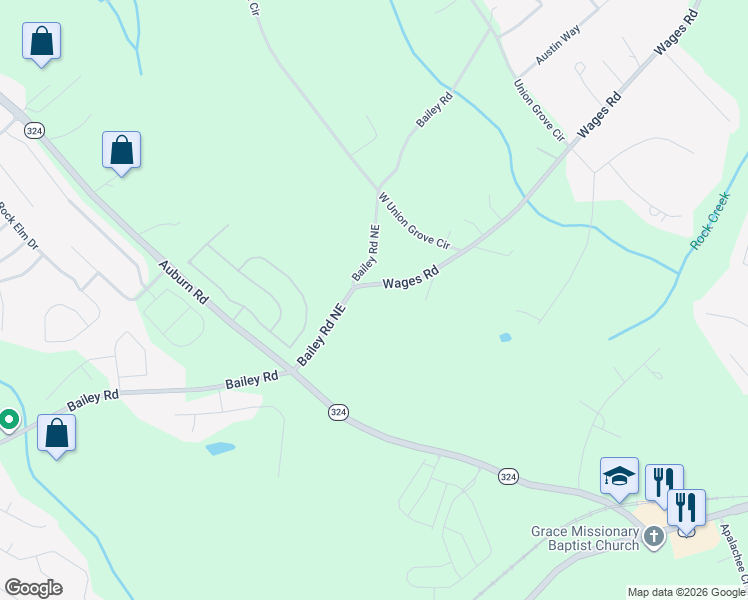 map of restaurants, bars, coffee shops, grocery stores, and more near 3755 Wages Road in Auburn