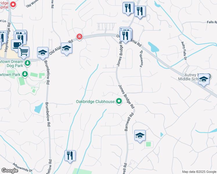 map of restaurants, bars, coffee shops, grocery stores, and more near 370 Landing Entry in Alpharetta