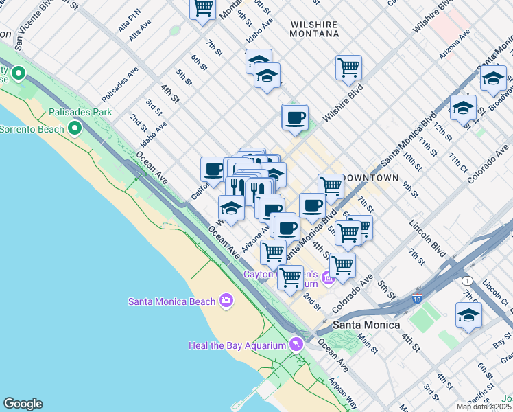 map of restaurants, bars, coffee shops, grocery stores, and more near 1233 3rd Street Promenade in Santa Monica