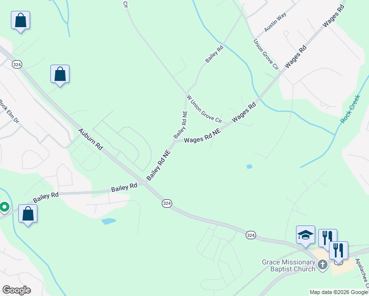 map of restaurants, bars, coffee shops, grocery stores, and more near 3755 Wages Road in Auburn