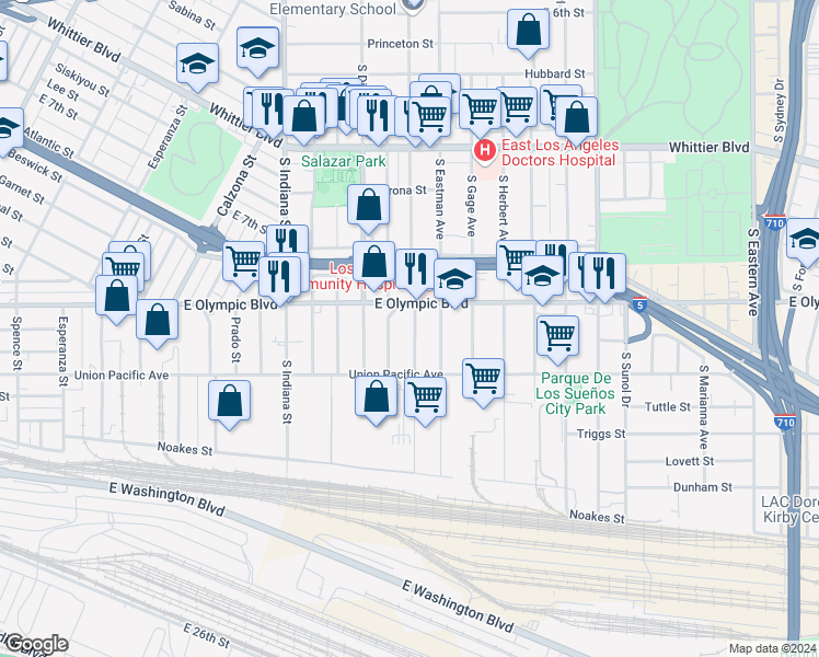 map of restaurants, bars, coffee shops, grocery stores, and more near 1231 South Rowan Avenue in Los Angeles