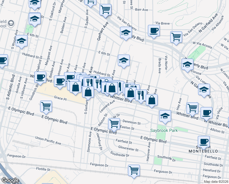 map of restaurants, bars, coffee shops, grocery stores, and more near 743 Leonard Avenue in East Los Angeles