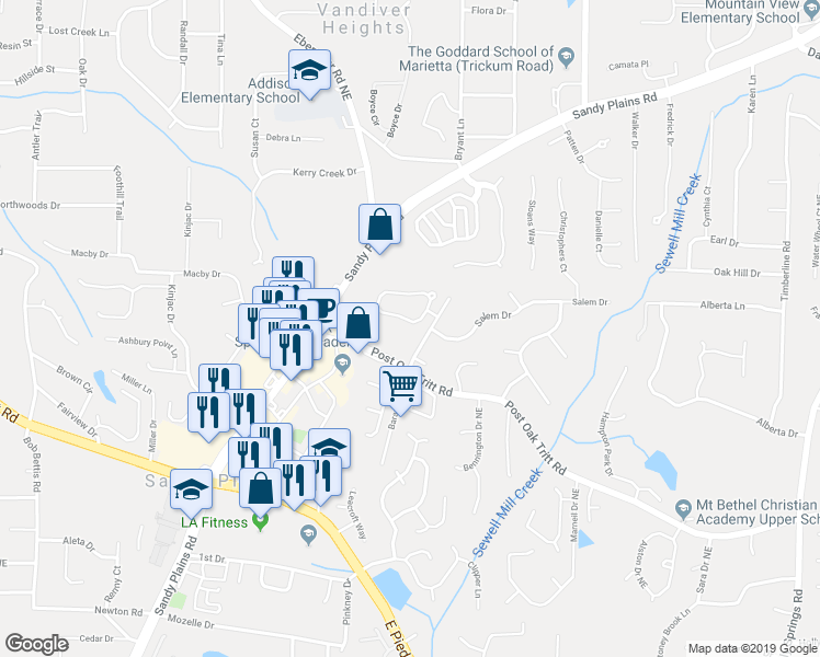 map of restaurants, bars, coffee shops, grocery stores, and more near 2234 Wilmington Circle in Marietta