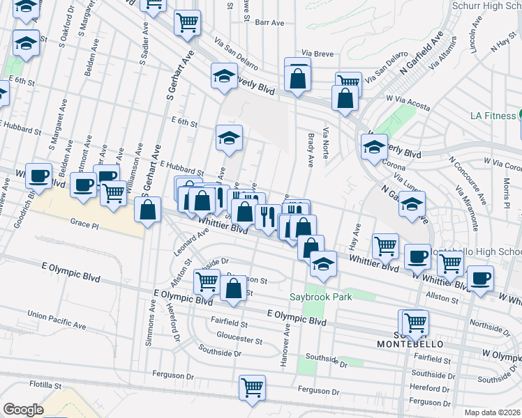 map of restaurants, bars, coffee shops, grocery stores, and more near 717 Hendricks Avenue in Los Angeles