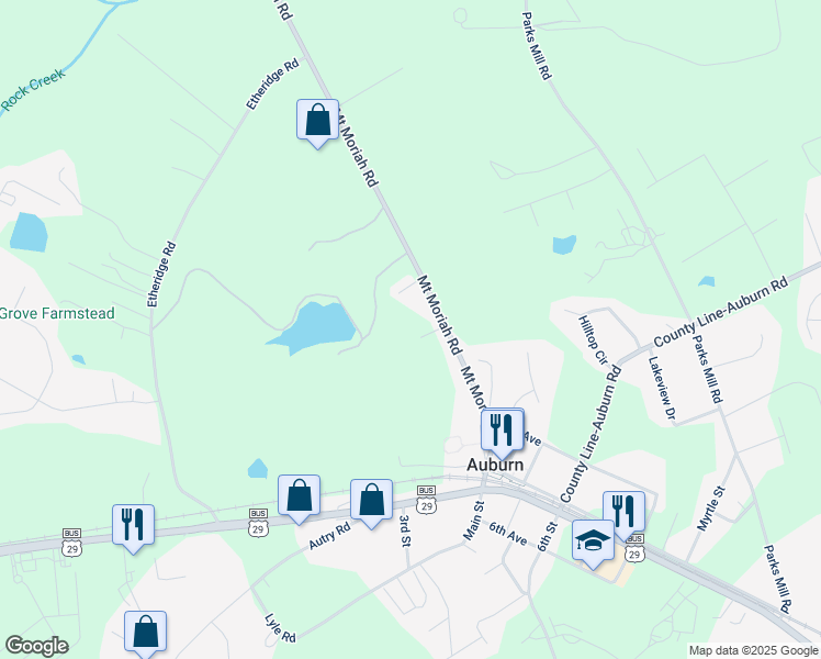 map of restaurants, bars, coffee shops, grocery stores, and more near 94 Mount Moriah Road in Auburn