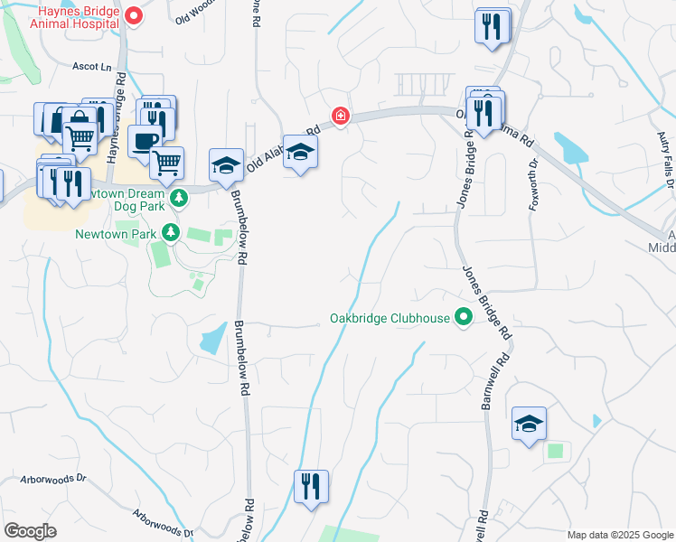 map of restaurants, bars, coffee shops, grocery stores, and more near 211 Meritage Drive in Alpharetta