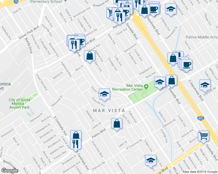 map of restaurants, bars, coffee shops, grocery stores, and more near 3314 McLaughlin Avenue in Los Angeles