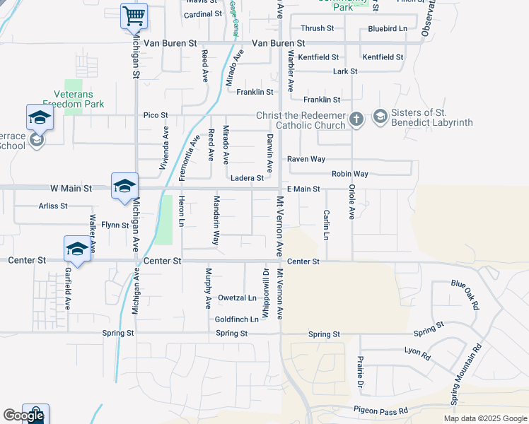 map of restaurants, bars, coffee shops, grocery stores, and more near 125 Brian Way in Riverside
