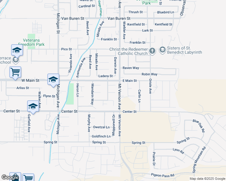 map of restaurants, bars, coffee shops, grocery stores, and more near 125 Brian Way in Riverside