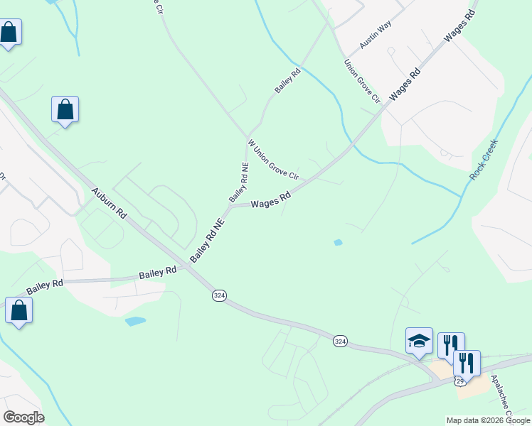 map of restaurants, bars, coffee shops, grocery stores, and more near 3817 Wages Road in Auburn