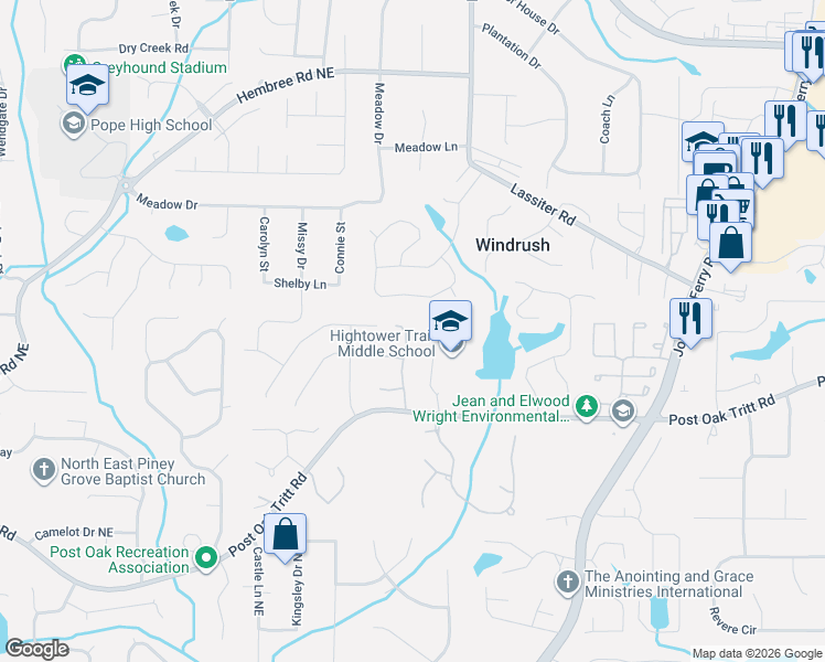 map of restaurants, bars, coffee shops, grocery stores, and more near 2742 Twin Leaf Trail in Marietta
