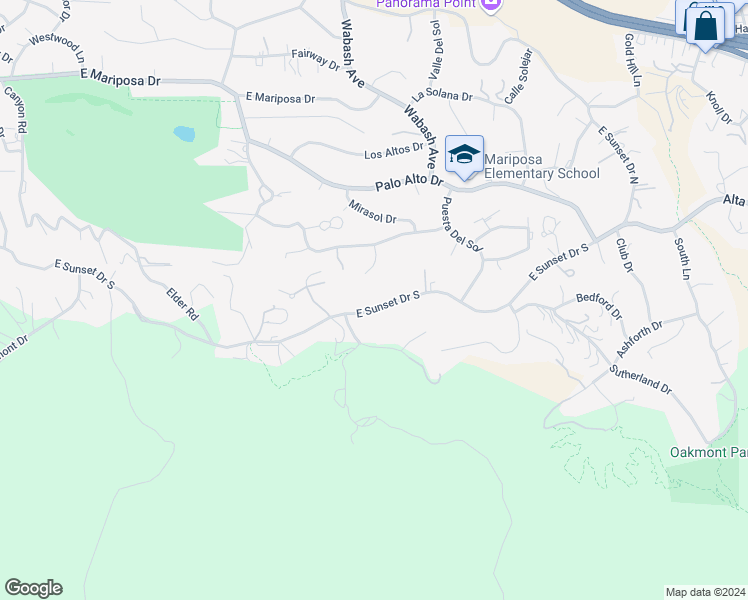 map of restaurants, bars, coffee shops, grocery stores, and more near 0 East Sunset Drive South in Redlands