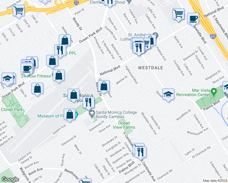 map of restaurants, bars, coffee shops, grocery stores, and more near 3113 Mountain View Avenue in Los Angeles