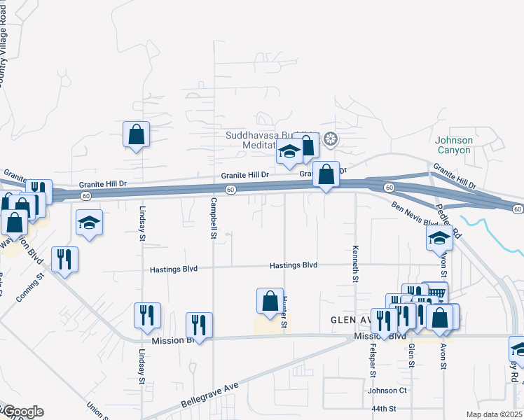 map of restaurants, bars, coffee shops, grocery stores, and more near Fox Tail Lane in Jurupa Valley