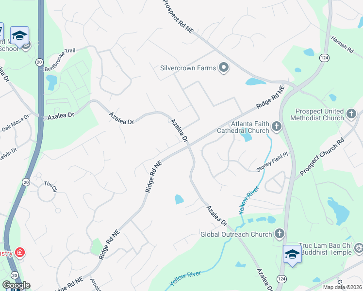 map of restaurants, bars, coffee shops, grocery stores, and more near 1656 Azalea Gate Drive Northeast in Lawrenceville