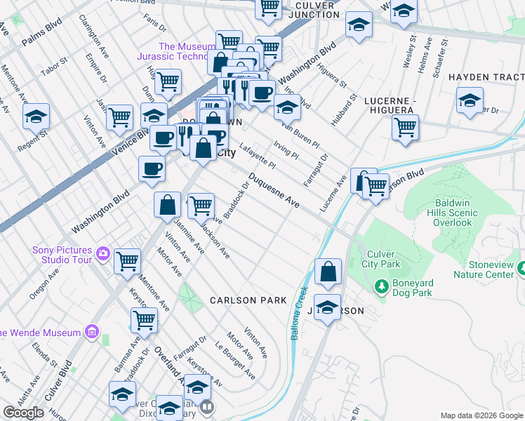 map of restaurants, bars, coffee shops, grocery stores, and more near 4143 1/2 Lincoln Avenue in Culver City
