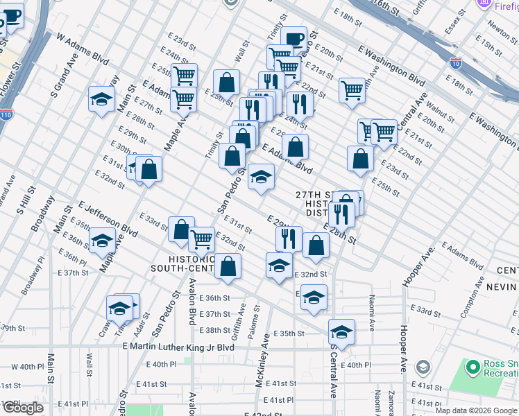map of restaurants, bars, coffee shops, grocery stores, and more near 2315 Stanford Avenue in Los Angeles