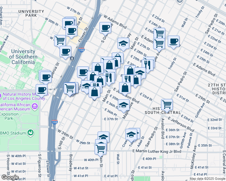 map of restaurants, bars, coffee shops, grocery stores, and more near in Los Angeles