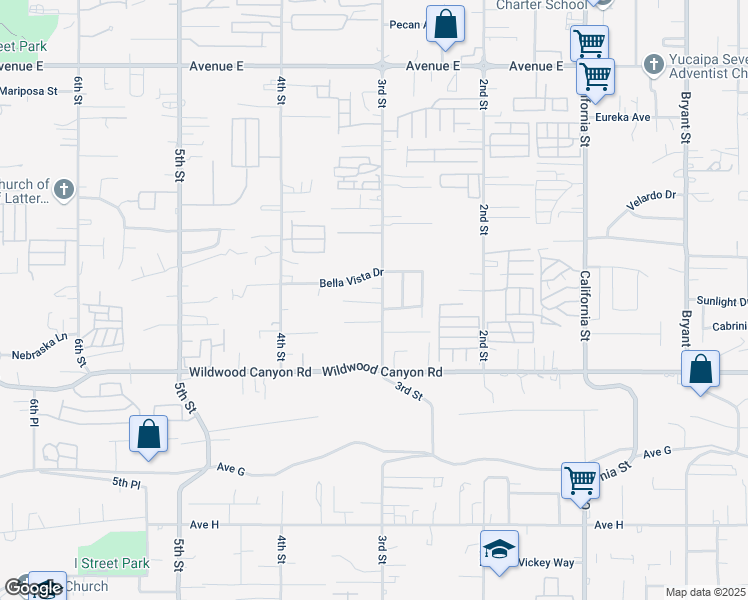 map of restaurants, bars, coffee shops, grocery stores, and more near 12944 3rd Street in Yucaipa