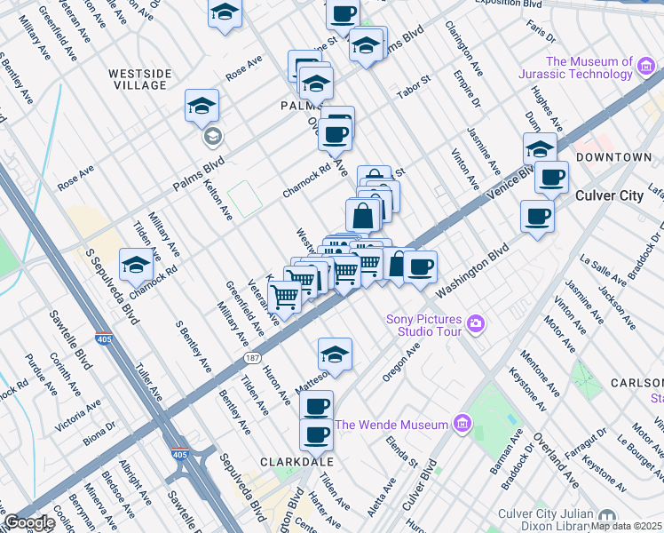 map of restaurants, bars, coffee shops, grocery stores, and more near 3745 Glendon Avenue in Los Angeles