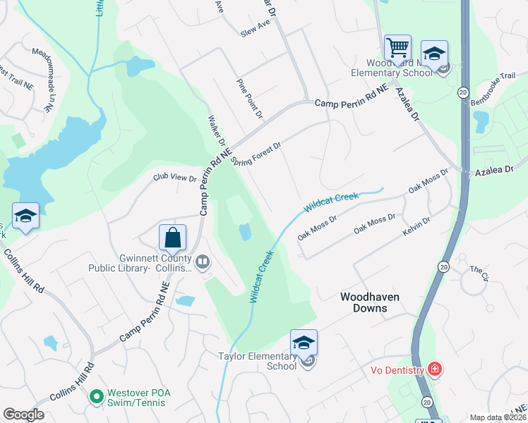 map of restaurants, bars, coffee shops, grocery stores, and more near 2010 2 Springs Way Northwest in Lawrenceville