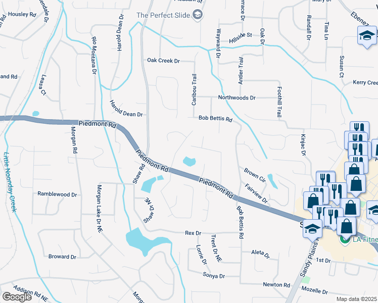 map of restaurants, bars, coffee shops, grocery stores, and more near 1522 Sprayberry Drive in Marietta