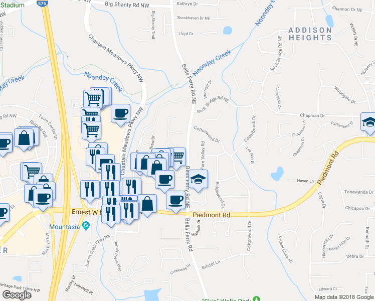 map of restaurants, bars, coffee shops, grocery stores, and more near 174 The Vintage Club in Marietta