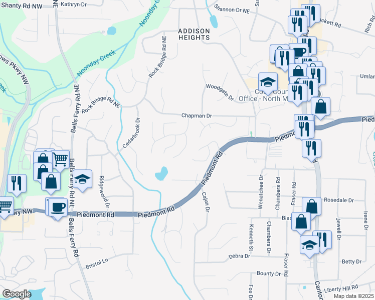 map of restaurants, bars, coffee shops, grocery stores, and more near 2841 Chapman Court in Marietta