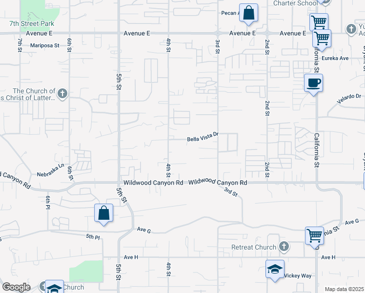 map of restaurants, bars, coffee shops, grocery stores, and more near 12968 Scenic View Court in Yucaipa
