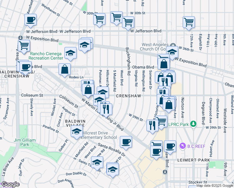 map of restaurants, bars, coffee shops, grocery stores, and more near 3759 Muirfield Road South in Los Angeles
