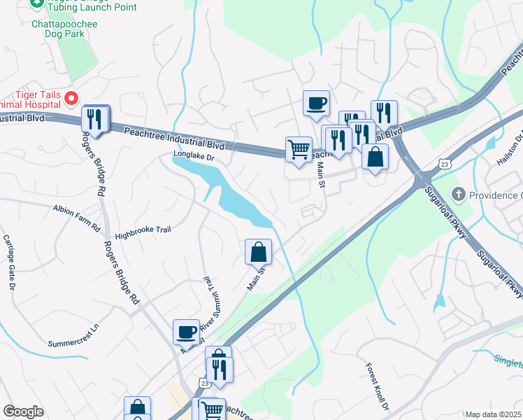 map of restaurants, bars, coffee shops, grocery stores, and more near 3730 Longlake Drive in Duluth
