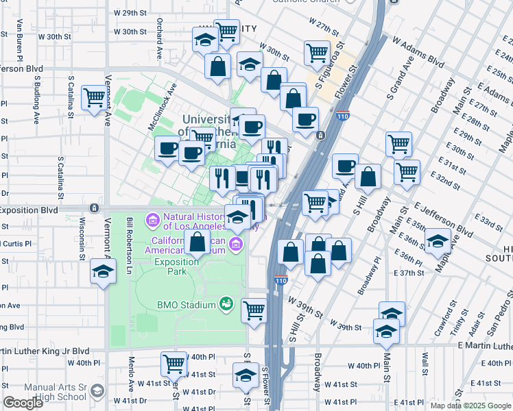 map of restaurants, bars, coffee shops, grocery stores, and more near in Los Angeles