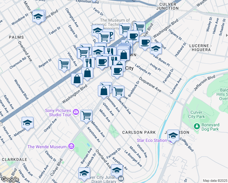 map of restaurants, bars, coffee shops, grocery stores, and more near 4017 La Salle Avenue in Culver City