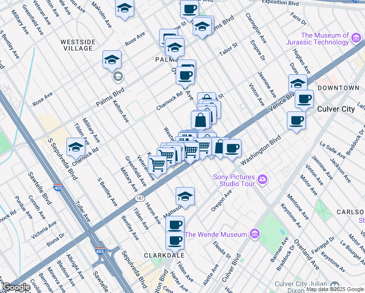 map of restaurants, bars, coffee shops, grocery stores, and more near 3745 Glendon Avenue in Los Angeles