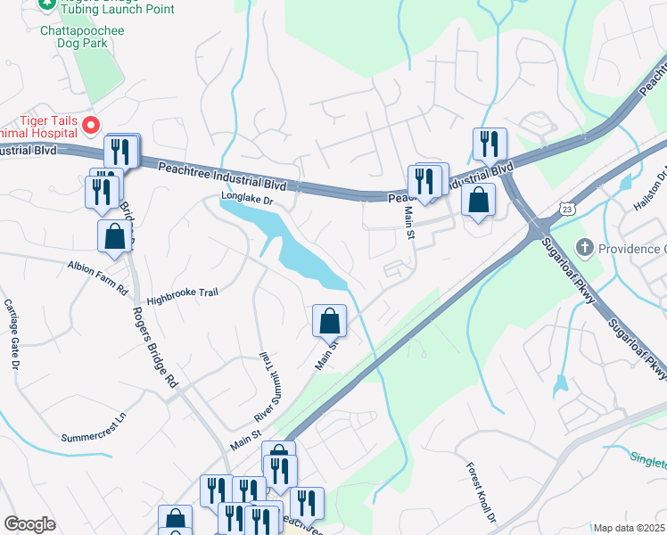 map of restaurants, bars, coffee shops, grocery stores, and more near 3730 Longlake Drive in Duluth