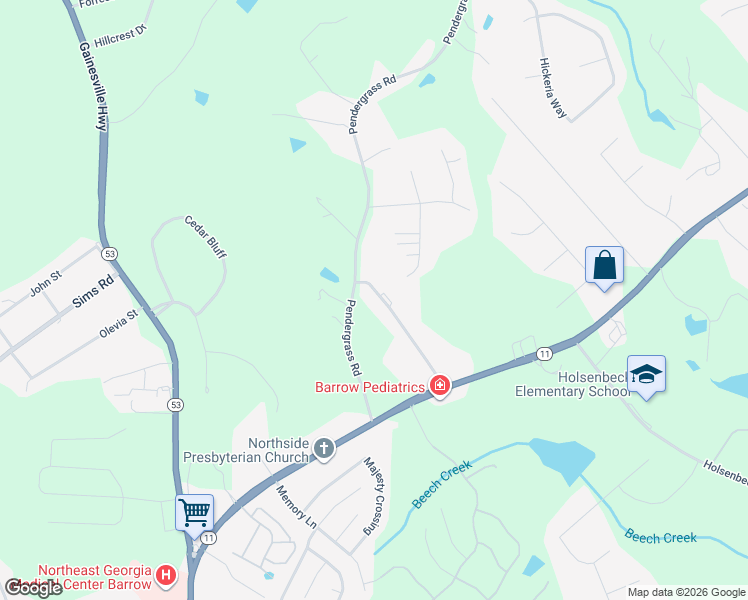 map of restaurants, bars, coffee shops, grocery stores, and more near 330 Rooks Road in Winder