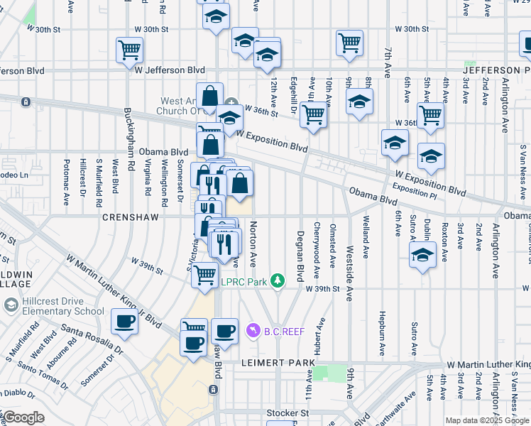 map of restaurants, bars, coffee shops, grocery stores, and more near 3753 Grayburn Avenue in Los Angeles