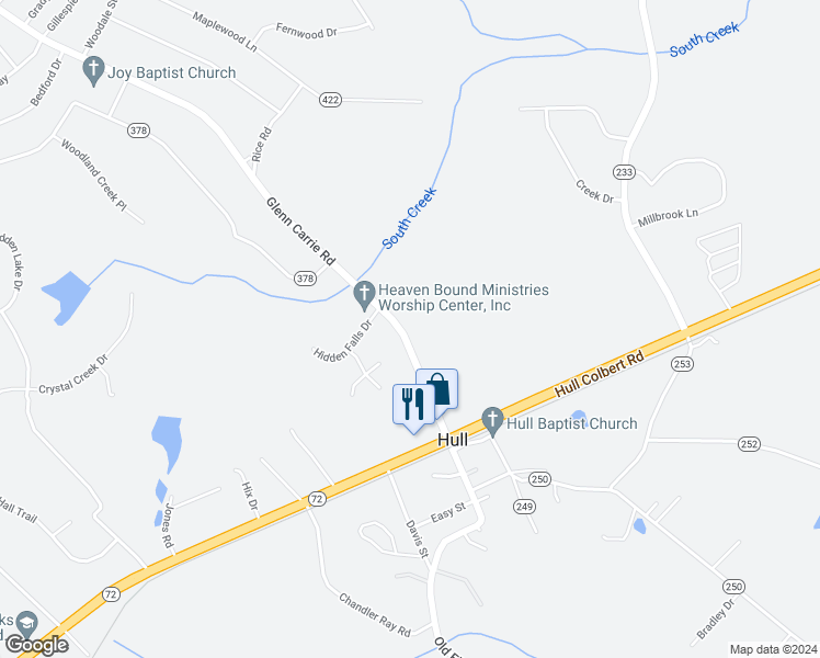 map of restaurants, bars, coffee shops, grocery stores, and more near 250 Glenn Carrie Road in Hull