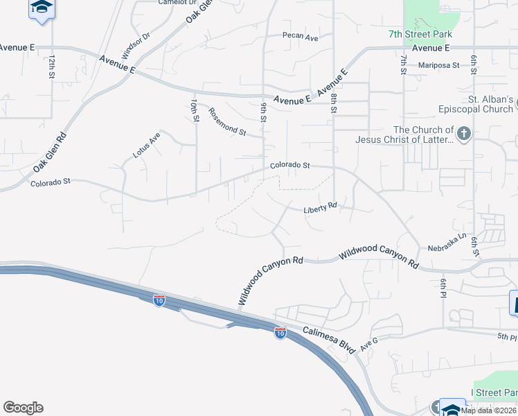 map of restaurants, bars, coffee shops, grocery stores, and more near 33490 Gene Autry Circle in Yucaipa