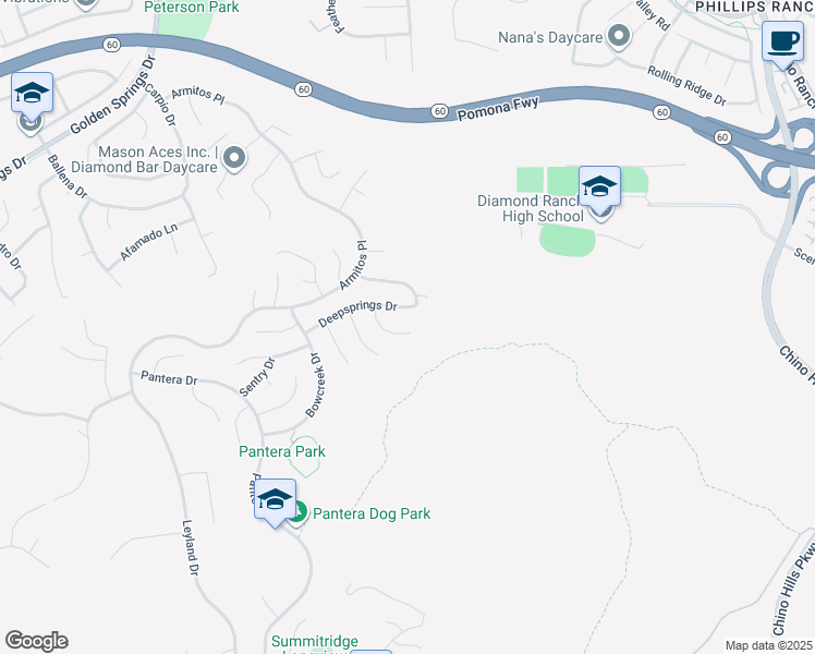 map of restaurants, bars, coffee shops, grocery stores, and more near 658 Foxhaven Place in Diamond Bar
