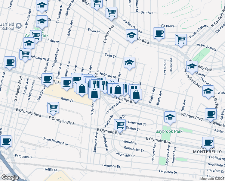 map of restaurants, bars, coffee shops, grocery stores, and more near 753 Bradshawe Avenue in Los Angeles