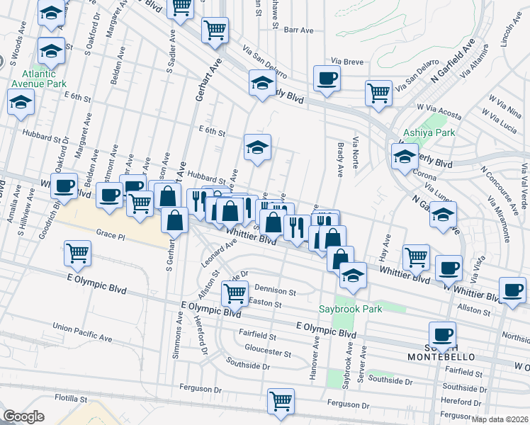 map of restaurants, bars, coffee shops, grocery stores, and more near 734 School Avenue in Los Angeles
